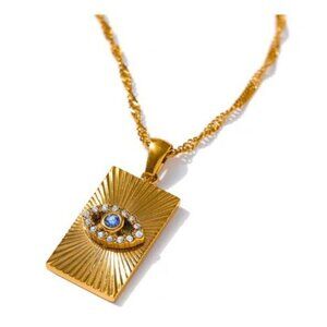 Cubic Zirconia's Evil Eye 18K Gold Plated Stainless Steel Pendant Necklace NEW